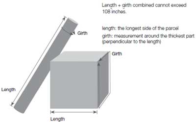 Length plus girth combined cannot exceed 108 inches